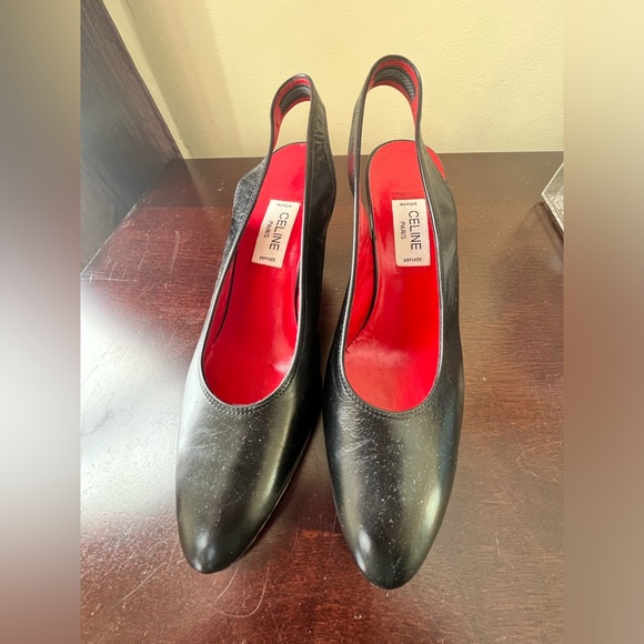 Celine Vintage Lambskin Leather Black Heel size 37 1/2 - Picture 1 of 5